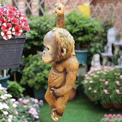 Monkey Statue - Hanging Monkey for Front Yard Decor, Durable Garden Sculptures & Statues, Monkey Figurines for Home & Garden Decor, Monkey Figurine for Animal Garden Decor (Chimp)
