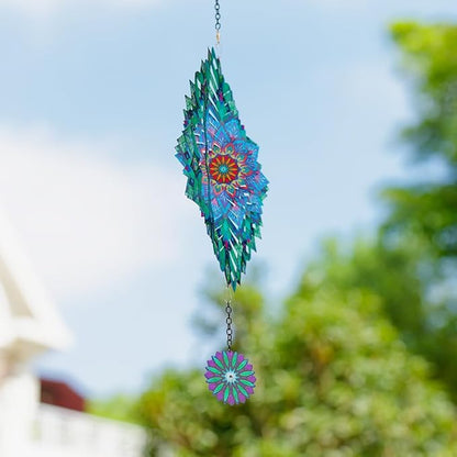 DREAMYSOUL Peacock Hanging Wind Spinners 12 Inch Laser Cut Stainless Steel Wind Spinners for Yard and Garden 3D Outdoor Wind Spinner Peacock Decor Ornaments