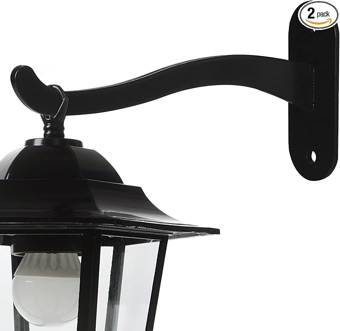 2Pcs 7-Inch Outdoor Plant Hangers- Metal Wall Lantern Hooks for Hanging Indoor Planter Basket Wind Chime Hummingbird Feeder, Black