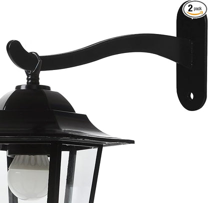 2Pcs 7-Inch Outdoor Plant Hangers- Metal Wall Lantern Hooks for Hanging Indoor Planter Basket Wind Chime Hummingbird Feeder, Black
