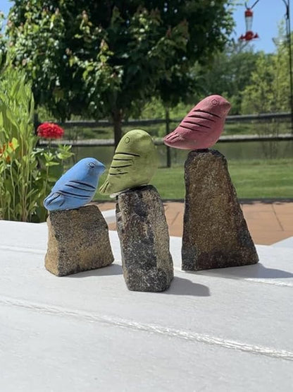 Set of 3 Mini Bird on Rock Garden Statues – Assorted Sizes and Colors, Perfect Gift for Garden Lovers, Gift for Labor Day
