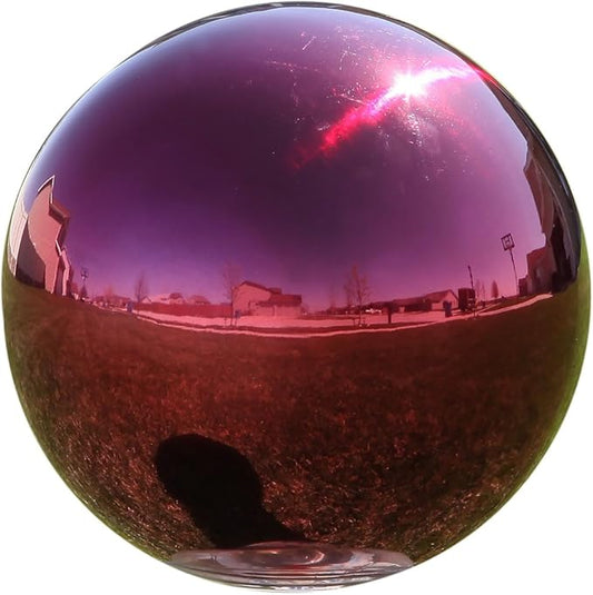 Lily's Home 10" Diameter Stainless Steel Gazing Globe Mirror Ball, Colorful and Shiny Addition to Any Garden or Home, Ideal As a Housewarming Gift, Sparking Red