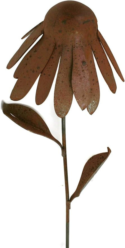 Metal Rustic and Colorful Flower Stakes Ranging from 9.5 to 36 Inches Tall (Coneflower Stake 30" Tall, Naturally Rusted)