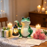 Solar Garden Frog Statue with Solar Lanterns Outdoor Frog Garden Decor Figurine Lights for Patio Balcony Shelf Tabletop Lawn, Unique Housewarming Birthday Thanksgiving Gifts for Women Mom