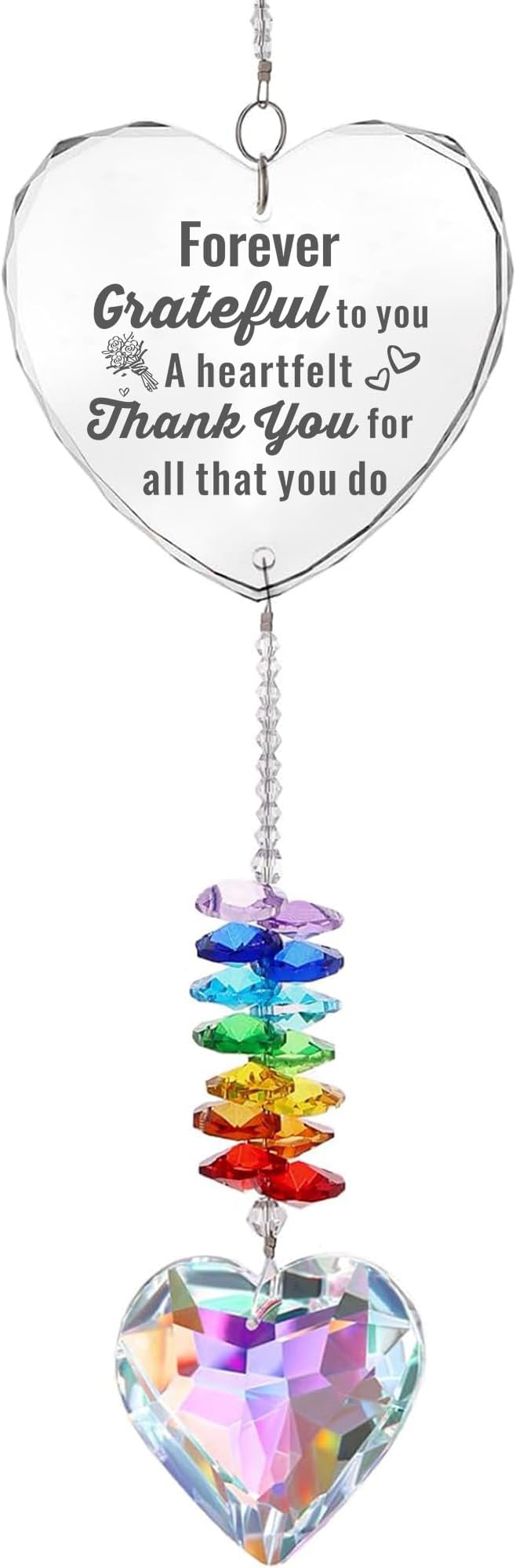 Crystal Heart Suncatcher with Engraved Thank You Message, Window Hanging Crystal Prism Sun Catcher Rainbow Maker, Appreciation Gratitude Gifts for Women Men Teacher Nurse Coworker