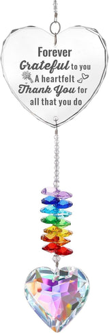 Crystal Heart Suncatcher with Engraved Thank You Message, Window Hanging Crystal Prism Sun Catcher Rainbow Maker, Appreciation Gratitude Gifts for Women Men Teacher Nurse Coworker