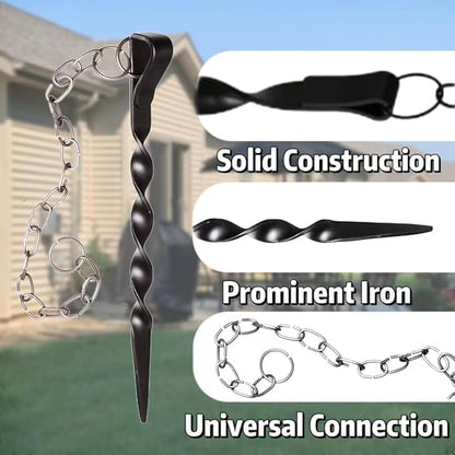 Rain Chain Anchor Stake for Copper Gutter Chains, 30'' Powder Coated Iron Downspout Chains Anchoring, Universal Fit Outside Rain Catcher System Accessories, Replacement for Basin and Barrel in Spring.