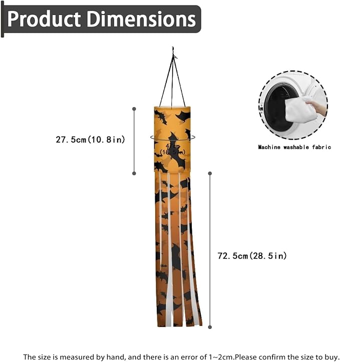 Halloween Bats Jack-o'-Lantern Windsocks Outdoor Hanging Durable Wind Sock with Tails Front Yard Patio Lawn Garden Party Halloween Spooky Ghost Decoration