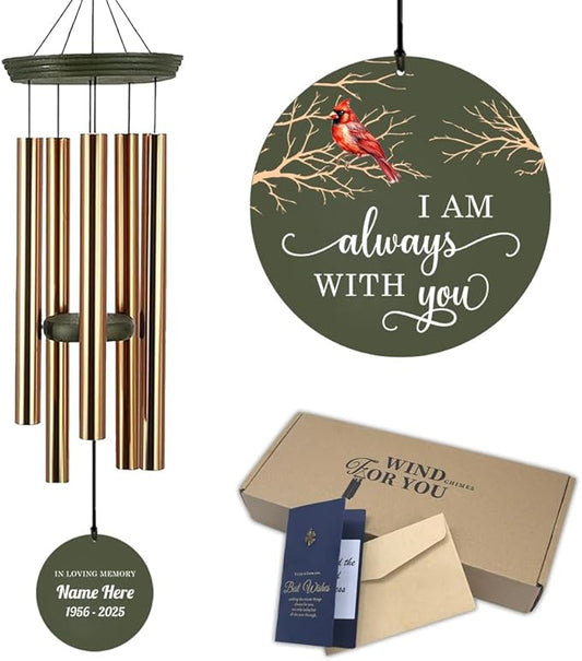 Personalized Memorial Wind Chimes, Cardinal Wind Chime, Wind Chime Made for Lost Loved One/Friend, Custom Name Date, Memorial Sympathy Bereavement Gift for Mourning/Funeral, Product in USA