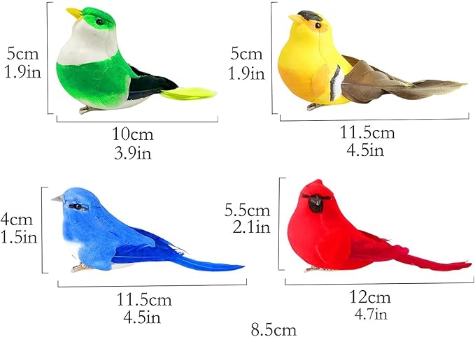 5pcs Artificial Birds Fake Birds Decorative Realistic Feather Birds Ornaments for Crafts Garden Flower Floral Arrangements and Christmas Decor Yard Patio Wreath Designs