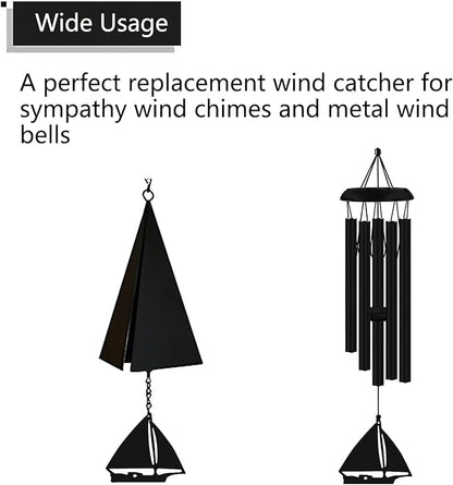 Replacement Wind Catcher, Wind Chime Sail Replacement with 16FT Nylon Cord, Metal Wind Chime Parts Replacement for Sympathy Wind Chimes and Wind Bells, Boat, Black