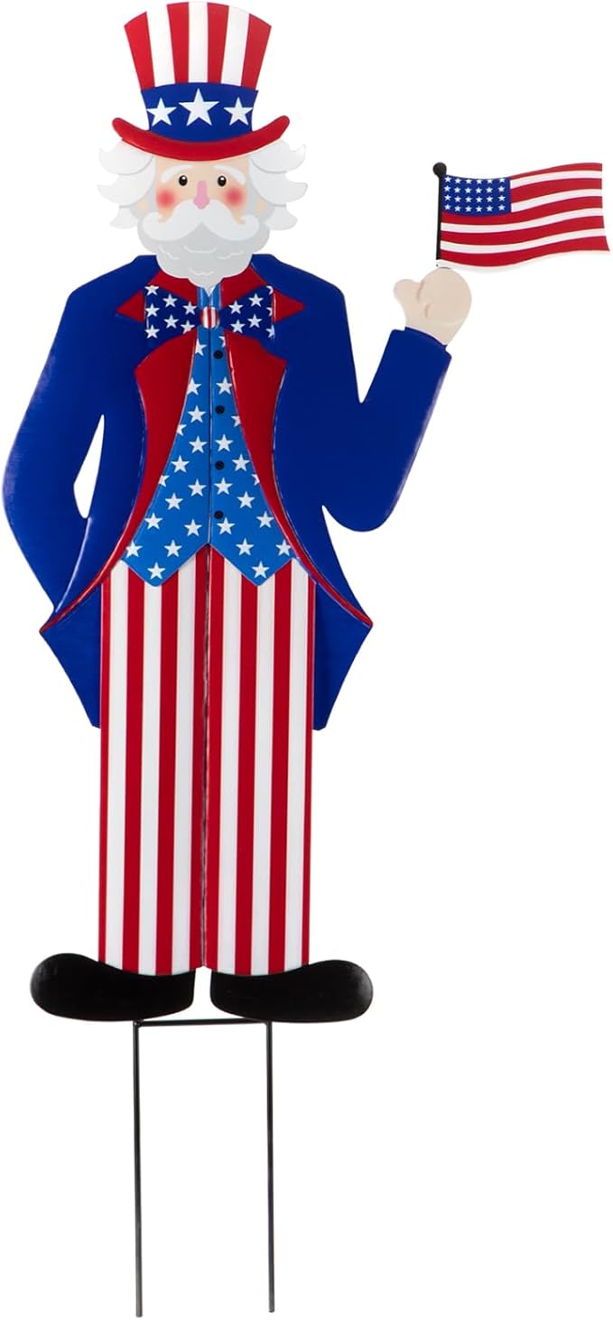 Veterans Day Yard Signs Uncle Sam Garden Stakes, 35"H Metal Patriotic 4th of July Yard Decorations Outdoor, Independence Day Lawn Decorations, Memorial Day Yard Stakes for USA Patio Porch Decor