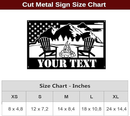 MeMate Outdoor Decor - US Flag Metal Sign with Mountain, Personalized for Backyard Porch Deck, Custom Name Signs for Garden Pool, Large for Outside, Housewarming Gift