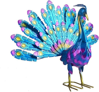 Small Peacock Statue Animal Sculpture Garden Decoration Metal Yard Art for Yard Outdoor Decoration (Purple)
