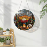 Camping Life Acrylic Suncatcher, Christmas Tree Decor Ornaments, Window Hanging Nature Round Sun Catcher, Forest Window Wall Art for Home Office Decoration, Gift for Camping Lover