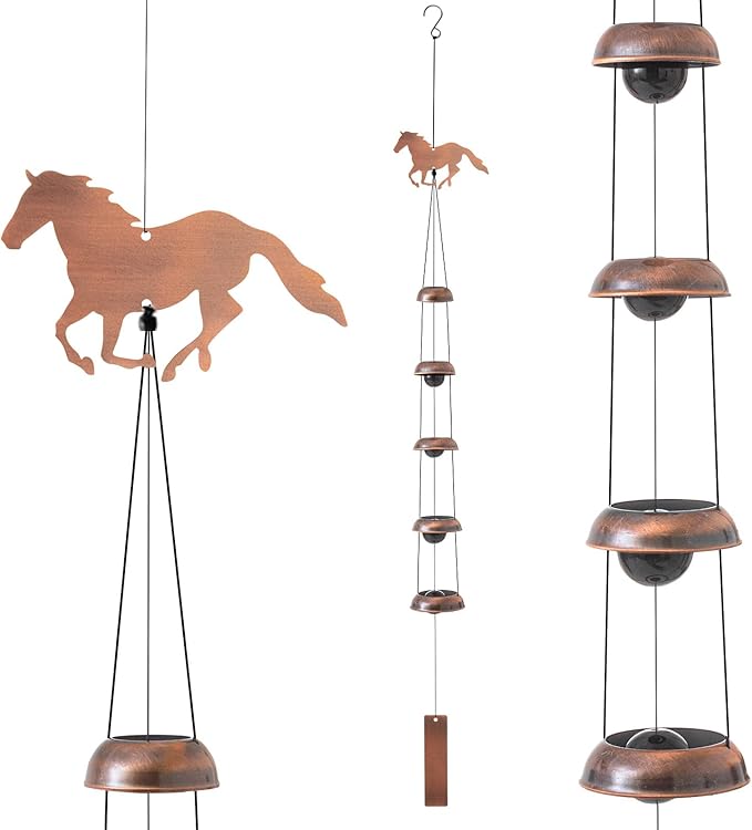 Geelin Horse Wind Chimes for Outside Memorial Gift for Women Men, 36" Copper Metal Wind Chime for Garden Front Yard Patio Decor, Memorial Housewarming Birthday Festival Gifts for Horse Lovers
