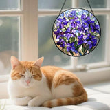 Stained Glass Window Hanging Lilac Stained Glass Style Suncatcher Round Purple Flower Window Hanging Decorative Panel Sun Catcher for Home Window Garden Gift