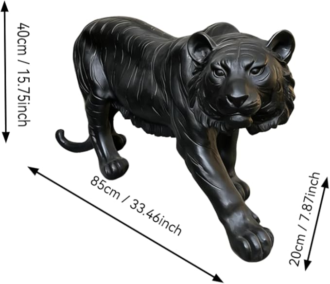 Large Black Tiger Statue Outdoor Garden Sculpture - 33.46" L x 15.75" H Weather Resistant Wildlife Animal Figurine Decor Feng Shui Protection Beast for Patio, Lawn, Yard, Pathway