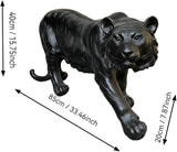 Large Black Tiger Statue Outdoor Garden Sculpture - 33.46" L x 15.75" H Weather Resistant Wildlife Animal Figurine Decor Feng Shui Protection Beast for Patio, Lawn, Yard, Pathway