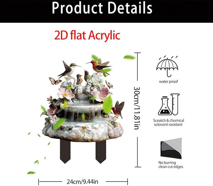 Hummingbird Flowing Water Garden Stake Decor, Butterfly Acrylic 2D Garden Decoration,Sculptures Ornament Garden Accessories for Outdoor Indoor Yard Lawn Pot Plants (Style D)