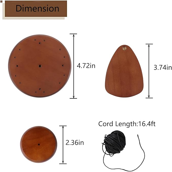 Wind Chime Parts Replacement, 20 PCS Wood Wind Chime Repair Kit Including Round Top, Clapper, Wind Catcher, 16.4FT Nylon Cord, Brass Pin, Ideal for DIY Wind Chimes Making and Restring