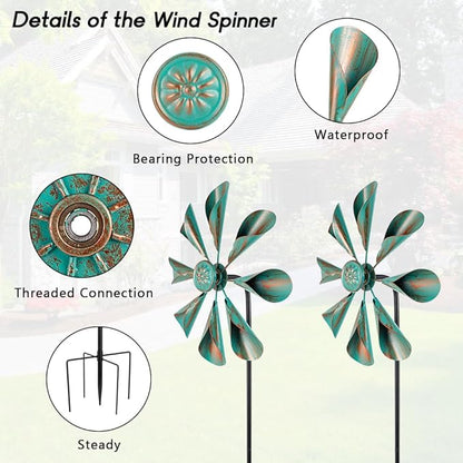 DREAMYSOUL 2 Pack Wind Spinners Outdoor, 10" Dia Metal Pinwheels for Yard and Garden, Kinetic Wind Sculptures & Spinner Outside (Bronze)