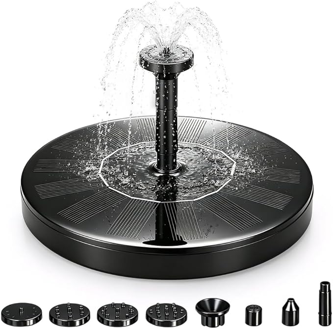 Solar Fountain for Bird Bath, 2026 New Floating Mini Solar Water Fountain with 6 Nozzles, Solar Birdbath Fountain for Garden, Pond, Pool, and Outdoor (1, 6.3in)