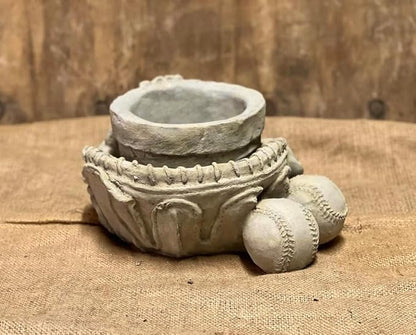 Concrete Baseball Glove Planter Statue Detailed Baseball Glove and Balls Figure Creative Flowers Planter Figurine