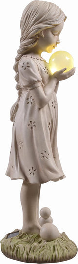 Hi-Line Gift Ltd. Girl Holding Bubble Lighted Garden Statue Solar Powered LEDs