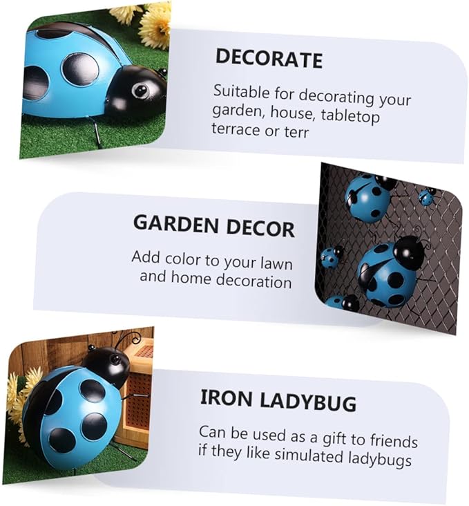 Kisangel 3pcs Simulated Ladybug Decor Iron Garden Ornaments for Outdoor Decoration for Yards and Patios Vibrant Colors for Home and Garden Aesthetics