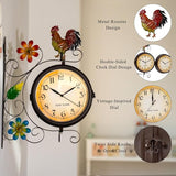 Vintage Indoor Outdoor Clock - Silent Non-Ticking, Double Sided Wall Clock with Rooster Decor Waterproof for Garden, Patio, Yard, Farmhouse, Home Décor (Orange)