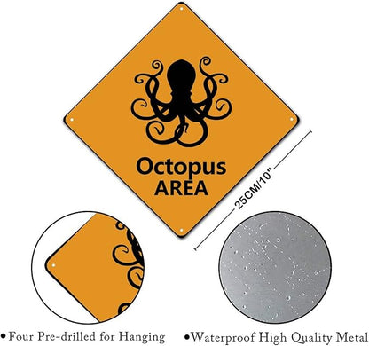 Octopus Crossing Xing Sign Beware of Octopus Metal Sign Ocean Animal Funny Warning Sign Crossing Zone Sign for Farm Yard Front Door Indoor Outdoor Street Sign 10x10in