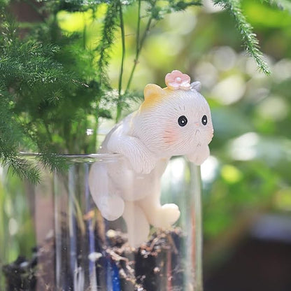 Miniature Hanging Cat Figurines Flower Pot and Vase Hugger Cute Resin Kitten Bonsai Terrarium Edge Decor Planter Pot Hanger Fairy Garden Ornaments