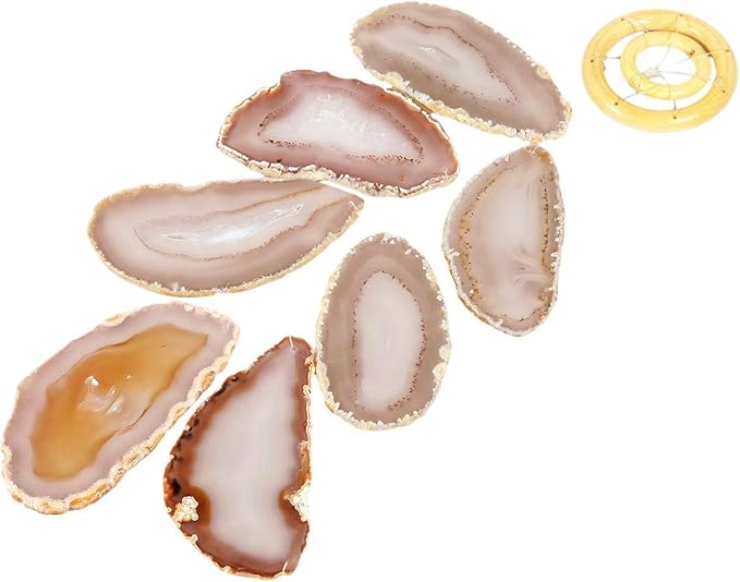 Nupuyai Wind Chimes - Unique Agate Slices Geode Stone Wind Chimes Indoor Outdoor, Healing Stone Windchime Hanging Ornament for Home Garden, 27.6-33.5'', Natural Agate