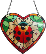 Ladybug Stained Glass Window Hanging, Heart Shape Glass Sun Catchers with Chain, Ladybugs Ornaments for Garden, Whimsigoth Decor Gifts for Woman, Men