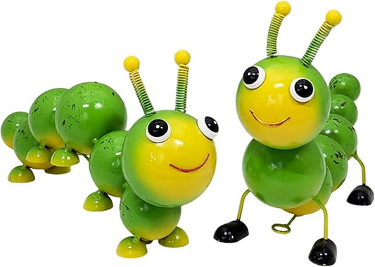 Metal Caterpillar Statue Yard Art Garden Decor, 2 Pack Handcrafted Cute Caterpillar Ornaments for Outside Fence Patio Lawn Garden Courtyard,Gift for Family,Friends,Garden Lovers (Green)