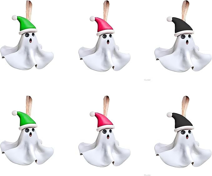 6 Pack Halloween/Christmas Decorations Outdoor Indoor,Cute 3D Resin Ghost Decoration,Halloween Ghost Hanging Ornaments for Home Outside Porch Garden Yard Lawn Party Decorations (6 Pack)