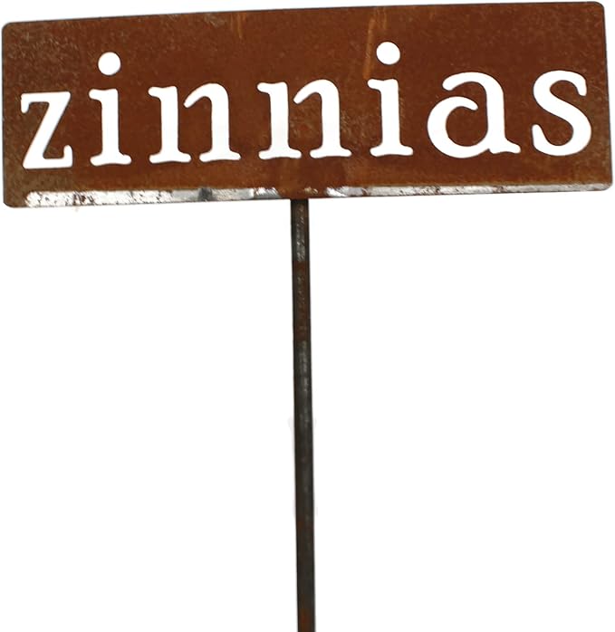 Classic Metal Garden Markers 19 Inches Tall (zinnias, Naturally Rusted)