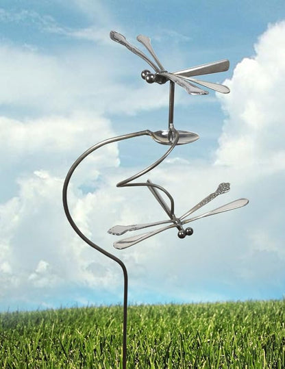 Modern Artisans American Made Dancing Dragonflies Balancing Garden Stake and Upcycled Utensil Sculpture