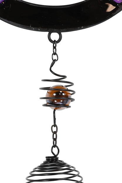 Ebros Gift Purple Stained Glass Pentacle Pentagram Circle Resonant Relaxing Metal Wind Chime Suncatcher Garden Patio Accent with Gemstones and Beads