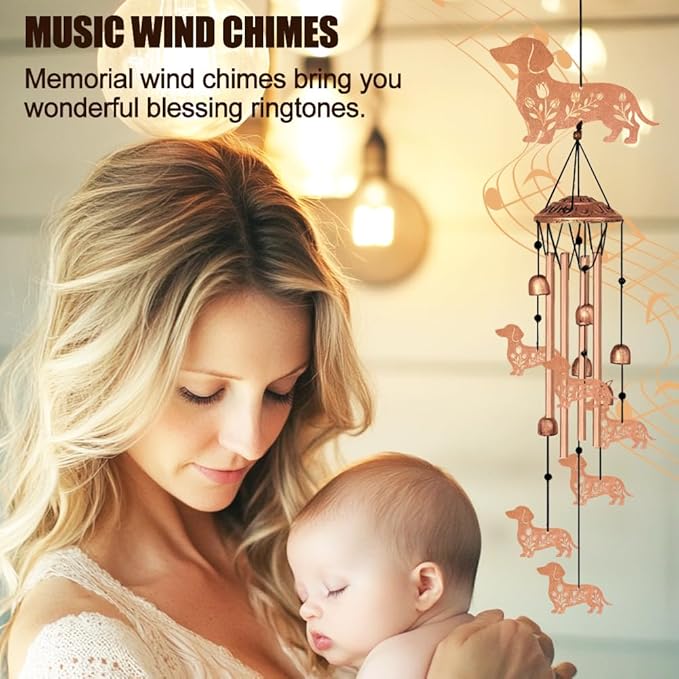 Wind Chimes for Outside, Melodious Melodic Tones Dachshund Style Windchimes Suitable for Outdoor Garden Patio Porch Decor, Unique 33“ Metal Memorial Wind Chimes Friendship Gifts for Women