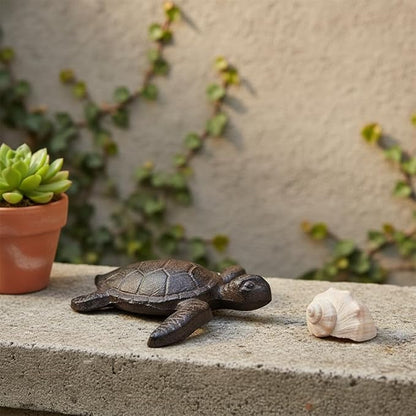 Comfy Hour Heavy Duty Cast Iron Sea Turtle Figurine, Decorative Ocean Turtle Statue for Garden, Patio & Beach House Decor, Vintage Brown Coastal Accent for Bathroom & Office, 1 pc