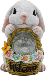 Solar Garden Outdoor Statues Rabbit with Flower Basket, Ideal Gift for Mom, Daddy, Cute Bunny Statue Decor for Lawn, Patio, Yard(White Rabbit)