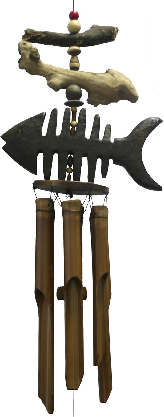 Wind Chime Fish Handcrafted Wooden Bamboo Bone Fish Outdoor Garden Decoration Patio Decor Gift Idea