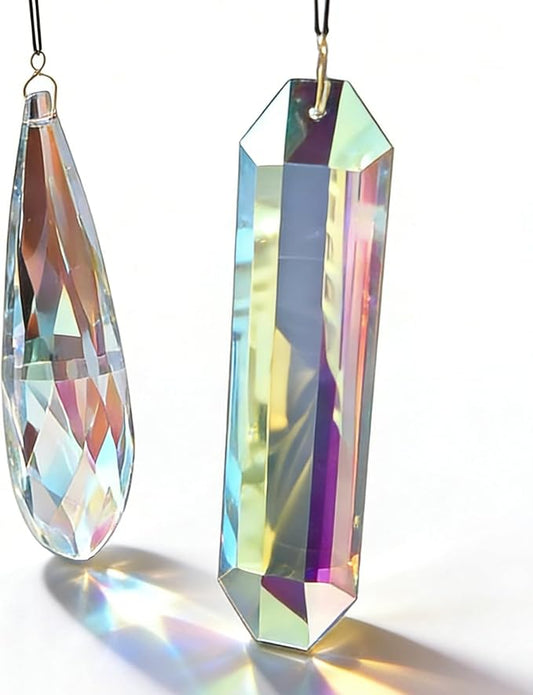 2PCS 5 Inch Large Suncatcher Crystal Prisms - Glass Hanging Sun Catcher Rainbow Maker, Indoor Window Sun Catchers for Room/Garden Fantasy Aesthetic Home Crystal Decor
