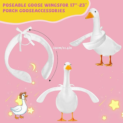 Poseable Goose Wings &Mini Hats for 23" Porch Goose Statue - 2-Pack White Fabric Arms for Custom Lawn Ornament Display - Weather-Resistant Yard Goose Accessories for Cement or Plastic Figures