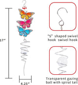 18" Wind Spinner Hanging Metal Figurine Spinner with Glass Ball for Garden Décor, Wind Sculptures & Spinners for Indoor Outdoor Garden Ornament, Butterfly, Mother's Day Gift