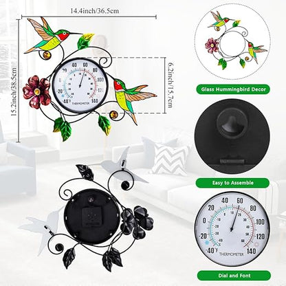 Hummingbird Outdoor Thermometer, 15" Indoor Wall Thermometers No Need Battery, Metal Decorative Thermometerfor for Home Patio Room