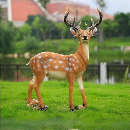 Garden Ornament, Resin Sika Deer Sculpture, Outdoor Garden Crafts Statue Ornament, Simulation Deer Decor Statue for Park, Lawn(25.6x18.5x6.3in)