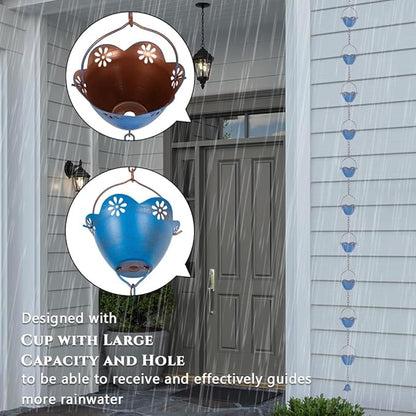 Lotus Rain Chains for Gutters, 8.2 FT Rain Chain with 10 Cups, Adjustable Rain Catcher Chain for Outside, Replacement Downspout for Gutters, Eaves, Drainage